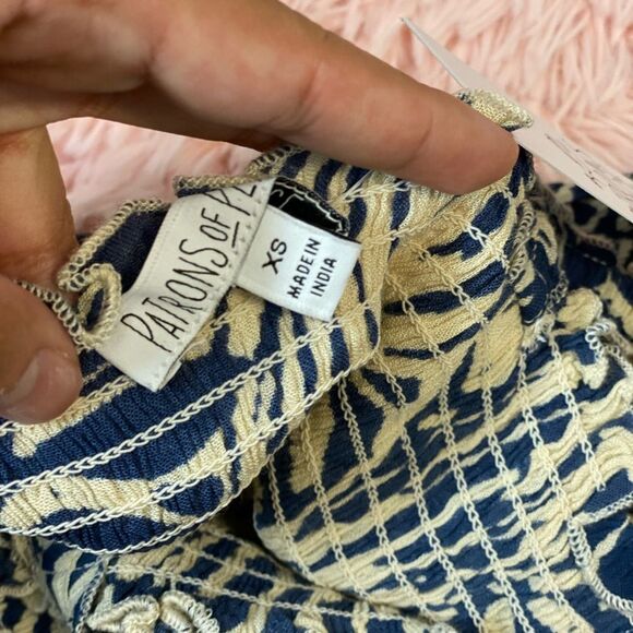 Patrons of Peace Smocked Peplum Tank Top | Blue Beige Boho Print – Size XS NWT - Picture 4 of 4